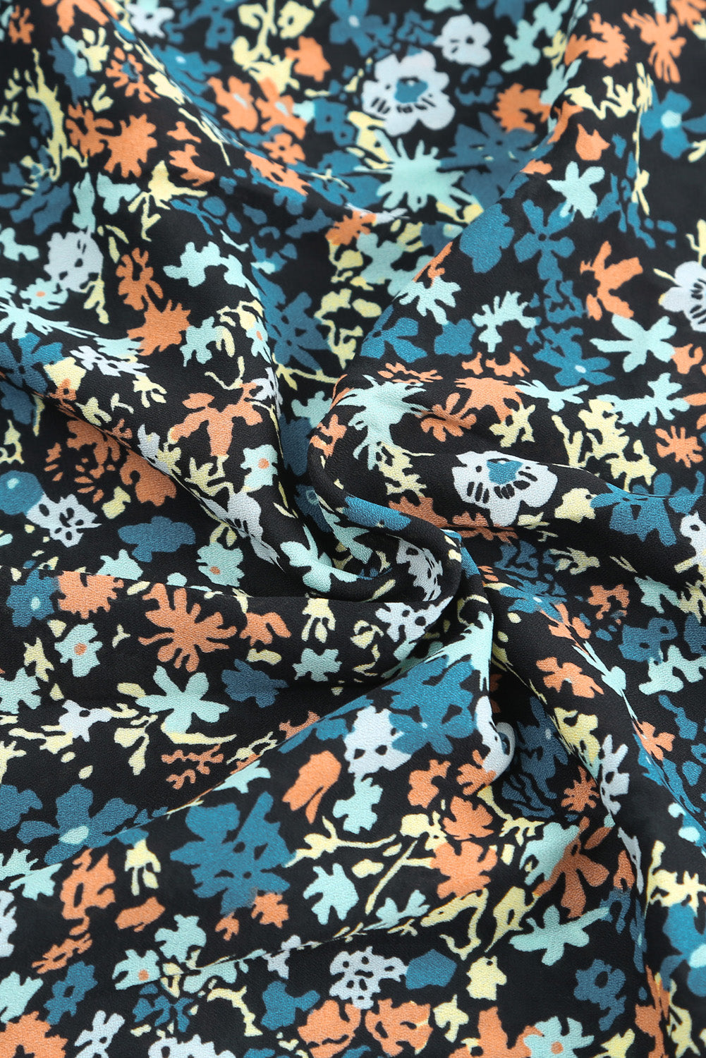 Black Multicolor Floral Ruffled Crop Top and Maxi Skirt Set 100%Polyester Two Piece Sets by Fleurcouture | Fleurcouture