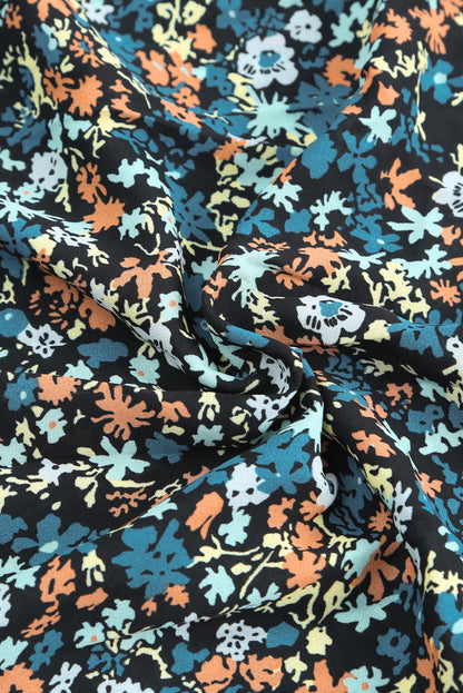 Black Multicolor Floral Ruffled Crop Top and Maxi Skirt Set 100%Polyester Two Piece Sets by Fleurcouture | Fleurcouture