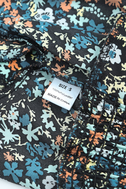 Black Multicolor Floral Ruffled Crop Top and Maxi Skirt Set 100%Polyester Two Piece Sets by Fleurcouture | Fleurcouture