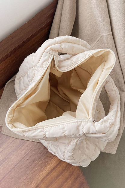 Black Quilted Zipper Large Shoulder Bag ONE SIZE 100%Polyester Shoes &amp; Bags by Fleurcouture | Fleurcouture