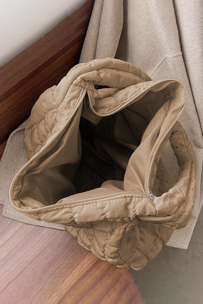 Black Quilted Zipper Large Shoulder Bag ONE SIZE 100%Polyester Shoes &amp; Bags by Fleurcouture | Fleurcouture