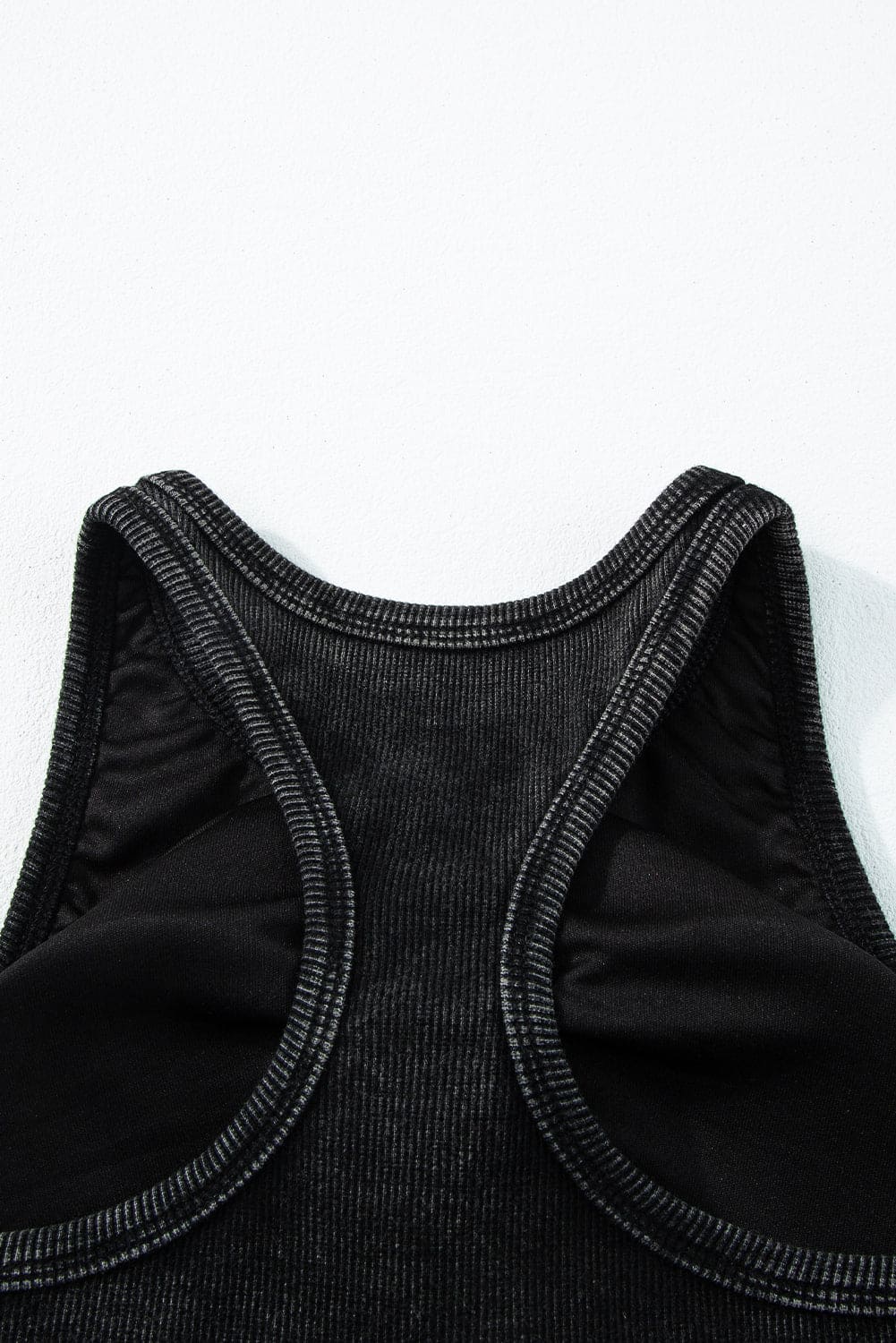 Black Ribbed Mineral Wash Racerback Cropped Tank Top 98%Cotton+2%Elastane Tops by Fleurcouture | Fleurcouture