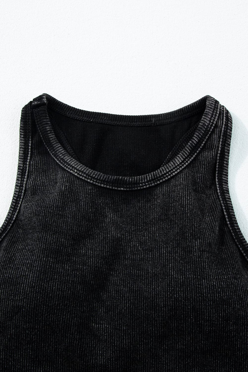 Black Ribbed Mineral Wash Racerback Cropped Tank Top 98%Cotton+2%Elastane Tops by Fleurcouture | Fleurcouture