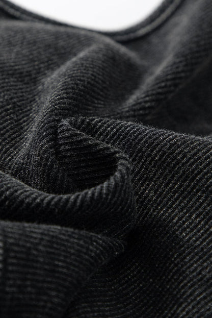 Black Ribbed Mineral Wash Racerback Cropped Tank Top 98%Cotton+2%Elastane Tops by Fleurcouture | Fleurcouture