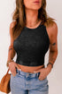 Black Ribbed Mineral Wash Racerback Cropped Tank Top Black 2XL 98%Cotton+2%Elastane Tops by Fleurcouture | Fleurcouture
