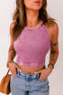 Black Ribbed Mineral Wash Racerback Cropped Tank Top Pink 2XL 98%Cotton+2%Elastane Tops by Fleurcouture | Fleurcouture