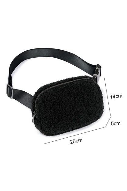 Black Sherpa Adjustable Strap Crossbody Bag ONE SIZE 100%Polyester Shoes &amp; Bags by Fleurcouture | Fleurcouture