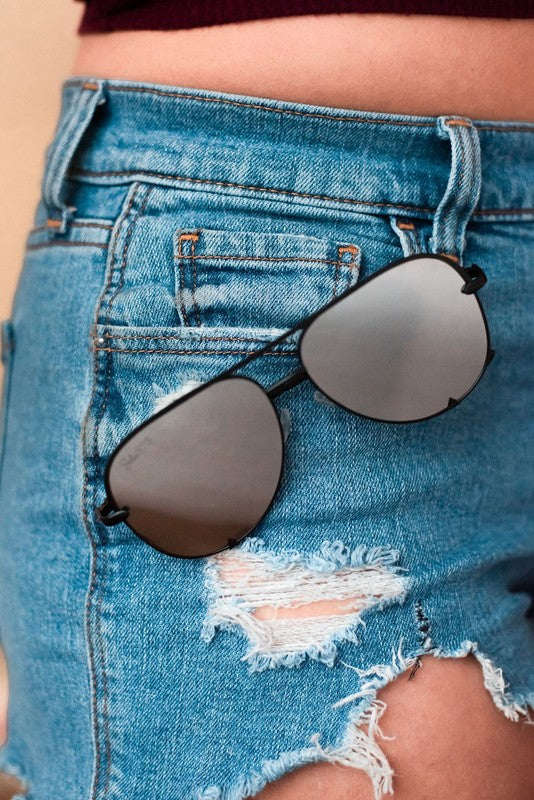 Black/Silver Unisex Aviator Sunglasses Black/Silver os by Julia Rose | Fleurcouture