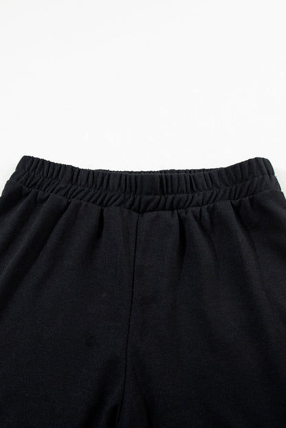 Black Solid Color Sleeveless Hoodie and Shorts Set 80%Polyester+20%Cotton Two Piece Sets by Fleurcouture | Fleurcouture