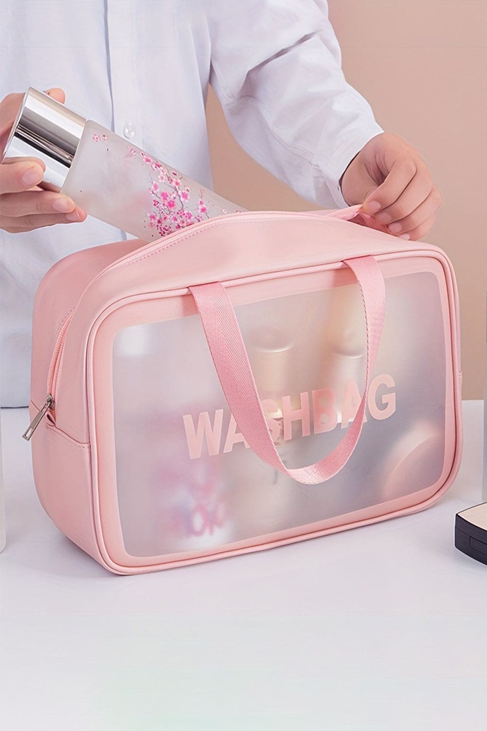 Black WASHBAG Print Clear Frosted Waterproof 3pcs Bag Set Pink ONE SIZE 100%ABS Accessories by Fleurcouture | Fleurcouture