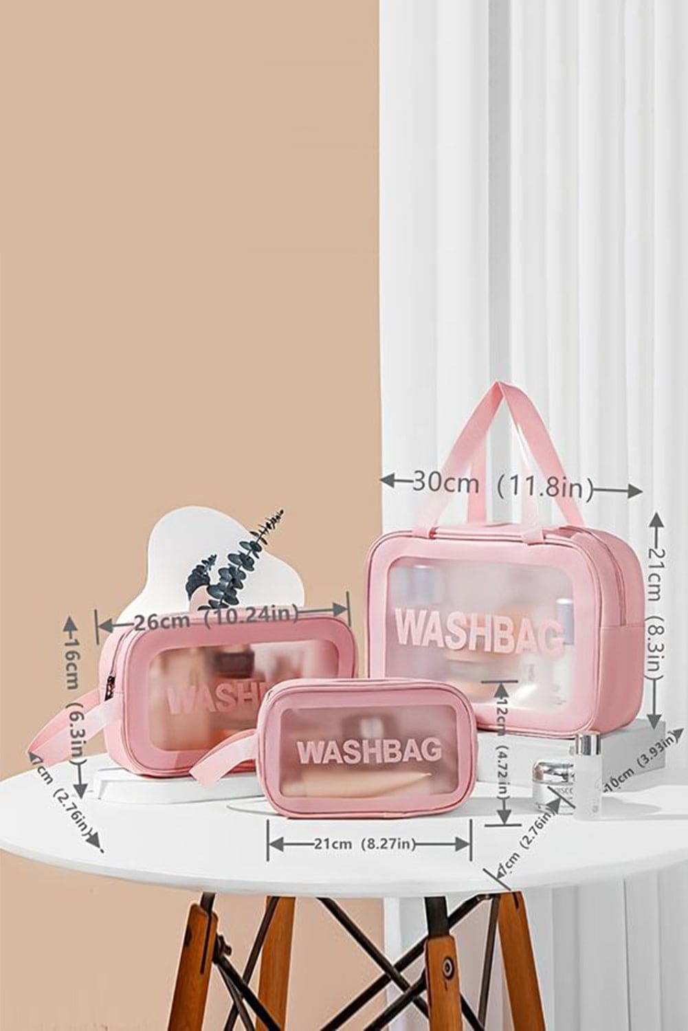 Black WASHBAG Print Clear Frosted Waterproof 3pcs Bag Set Pink ONE SIZE 100%ABS Accessories by Fleurcouture | Fleurcouture