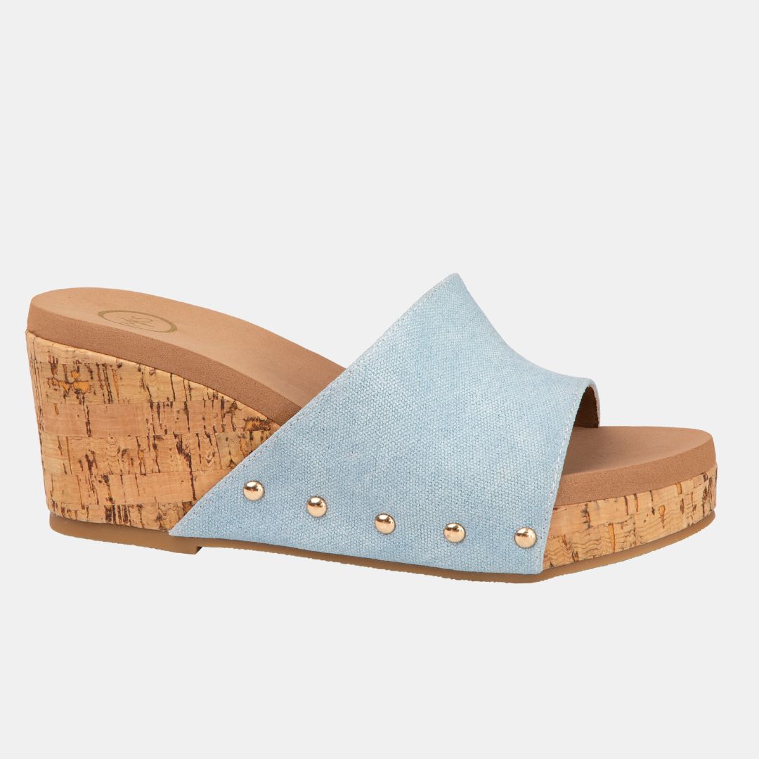 Blair Wedge With Cork Effect Platform 6 Denim WEDGES by MODAPASSO | Fleurcouture