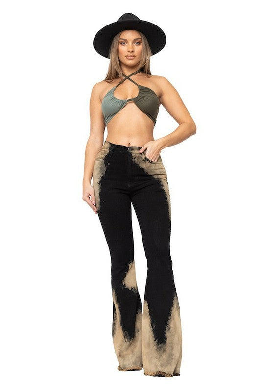 Bleach Bum Bell Bottoms- Inseam 32&quot; black by GJG Denim | Fleurcouture