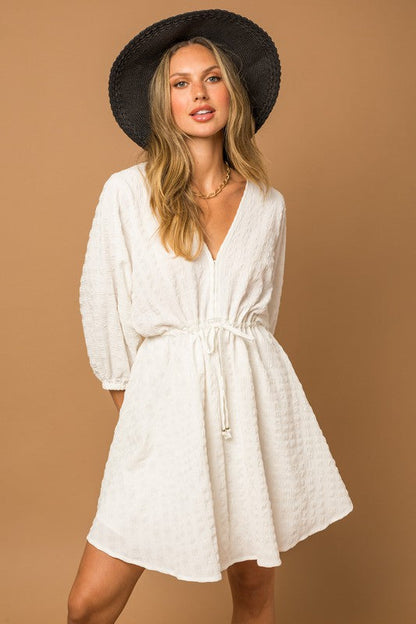 Blouson Seersucker Batwing Dress White L by Gilli | Fleurcouture