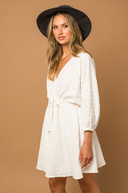 Blouson Seersucker Batwing Dress White L by Gilli | Fleurcouture