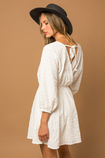 Blouson Seersucker Batwing Dress White L by Gilli | Fleurcouture