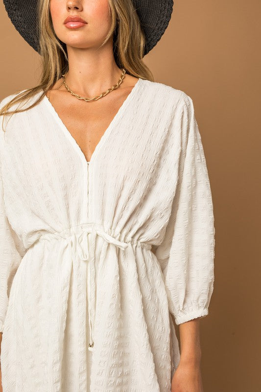 Blouson Seersucker Batwing Dress White L by Gilli | Fleurcouture