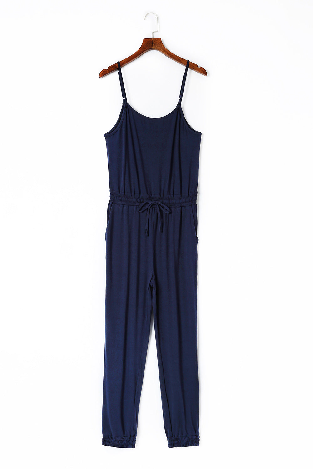 Blue Drawstring Waist Spaghetti Straps Jumpsuit 95%Polyester+5%Elastane Bottoms/Jumpsuits &amp; Rompers by Fleurcouture | Fleurcouture