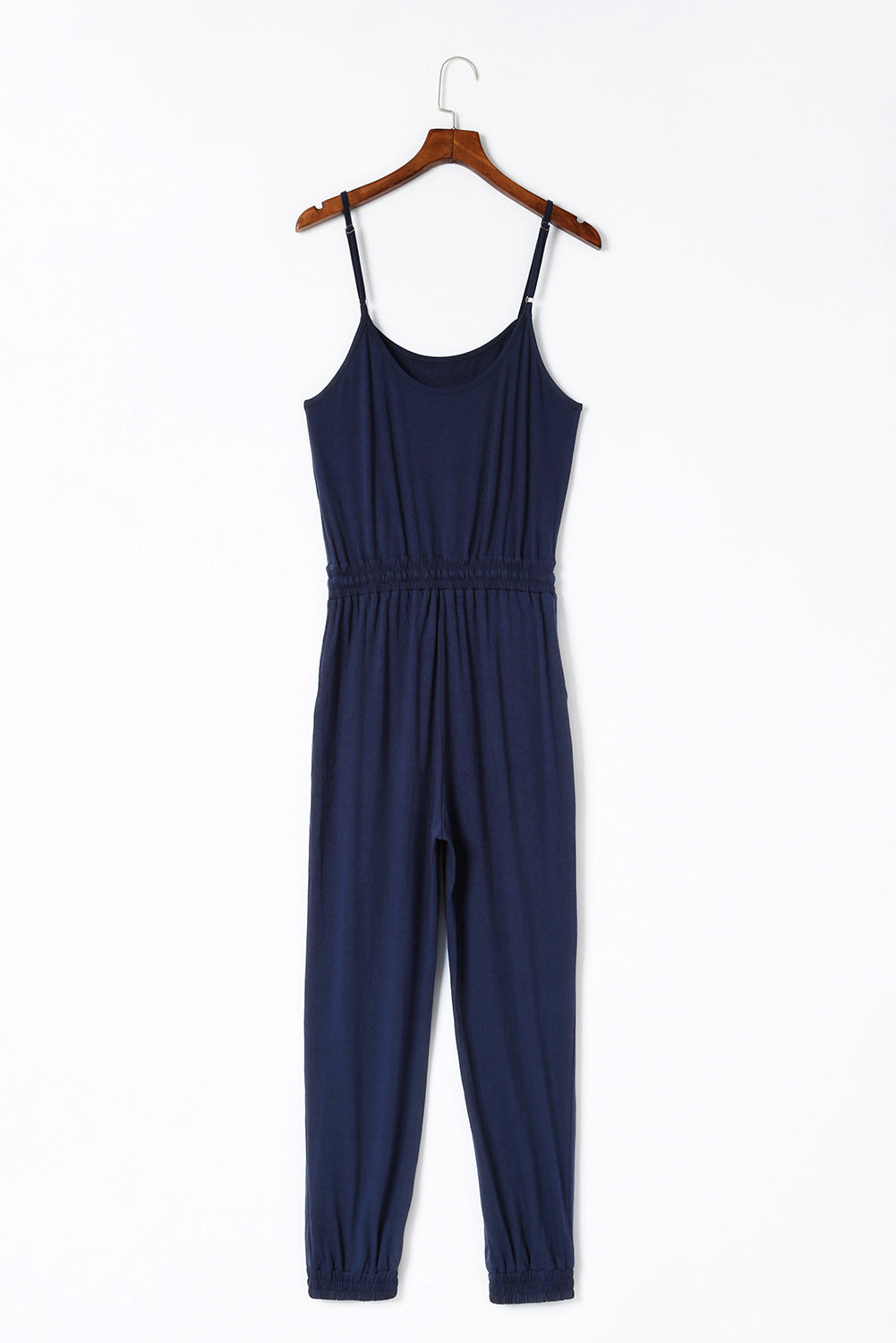 Blue Drawstring Waist Spaghetti Straps Jumpsuit 95%Polyester+5%Elastane Bottoms/Jumpsuits &amp; Rompers by Fleurcouture | Fleurcouture