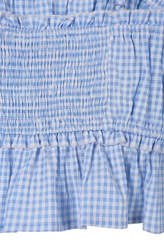 Blue gingham tank top Blue gingham by Lilou | Fleurcouture