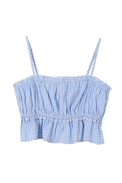 Blue gingham tank top Blue gingham by Lilou | Fleurcouture