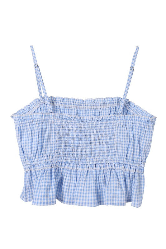 Blue gingham tank top Blue gingham by Lilou | Fleurcouture