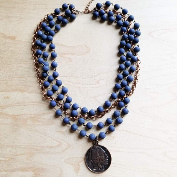 Blue Lapis Collar Necklace with Indian Head Coin navy 1 by The Jewelry Junkie | Fleurcouture