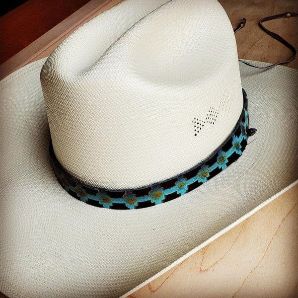 Blue Navajo Embossed Leather Hat Band blue 1 Accessories by The Jewelry Junkie | Fleurcouture