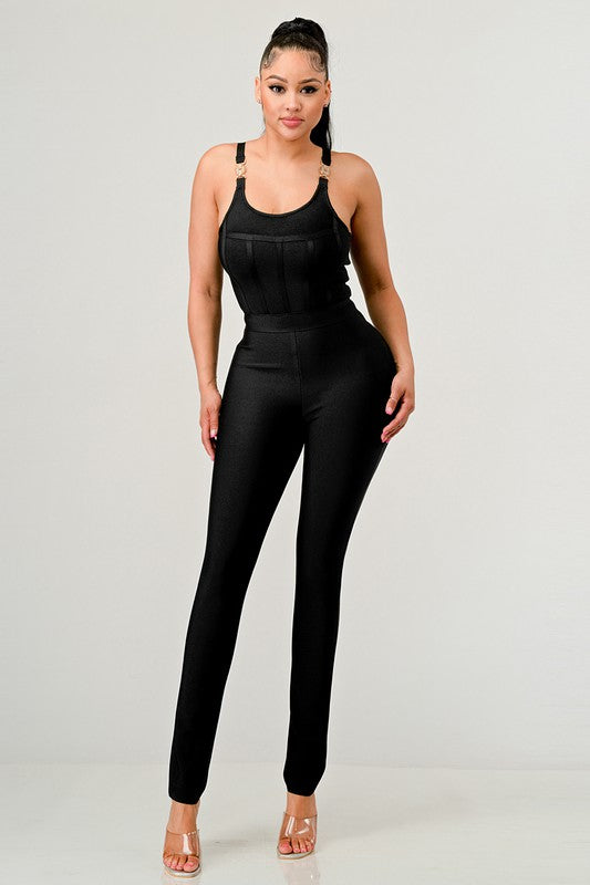 BODYCON BANDAGE JUMPSUIT BLACK by Athina | Fleurcouture