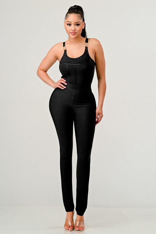 BODYCON BANDAGE JUMPSUIT BLACK by Athina | Fleurcouture