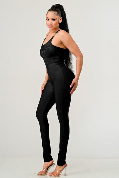 BODYCON BANDAGE JUMPSUIT BLACK by Athina | Fleurcouture