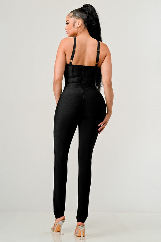 BODYCON BANDAGE JUMPSUIT BLACK by Athina | Fleurcouture