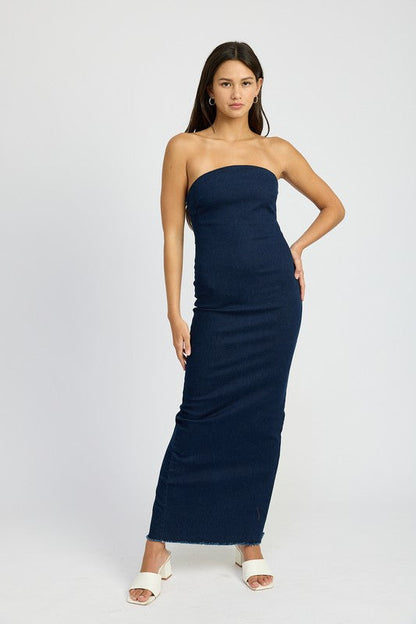 BODYCON TUBE DENIM DRESS DARK DENIM by Emory Park | Fleurcouture