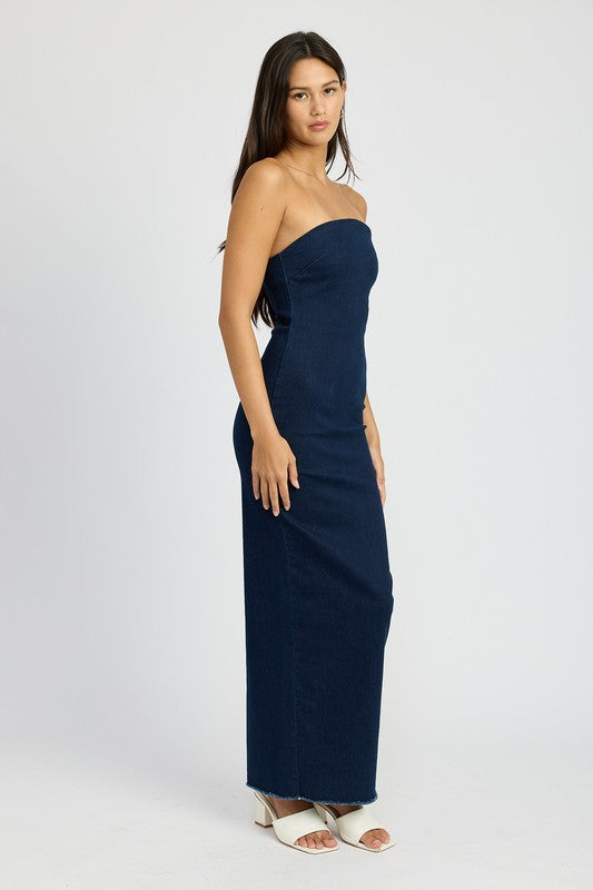 BODYCON TUBE DENIM DRESS DARK DENIM by Emory Park | Fleurcouture