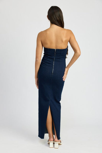 BODYCON TUBE DENIM DRESS DARK DENIM by Emory Park | Fleurcouture