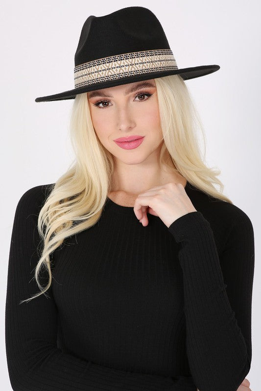 BOHO EMBROIDERED FEDORA HAT BLACK/BKBK Os by Bella Chic | Fleurcouture