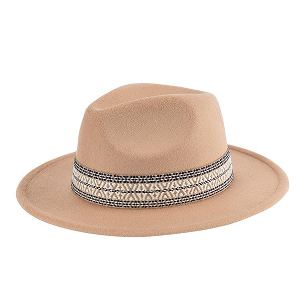 BOHO EMBROIDERED FEDORA HAT TAUPE/LTLT Os by Bella Chic | Fleurcouture