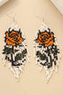 Boho long Handwoven seed bead flower earrings Orange one size by LA3accessories | Fleurcouture