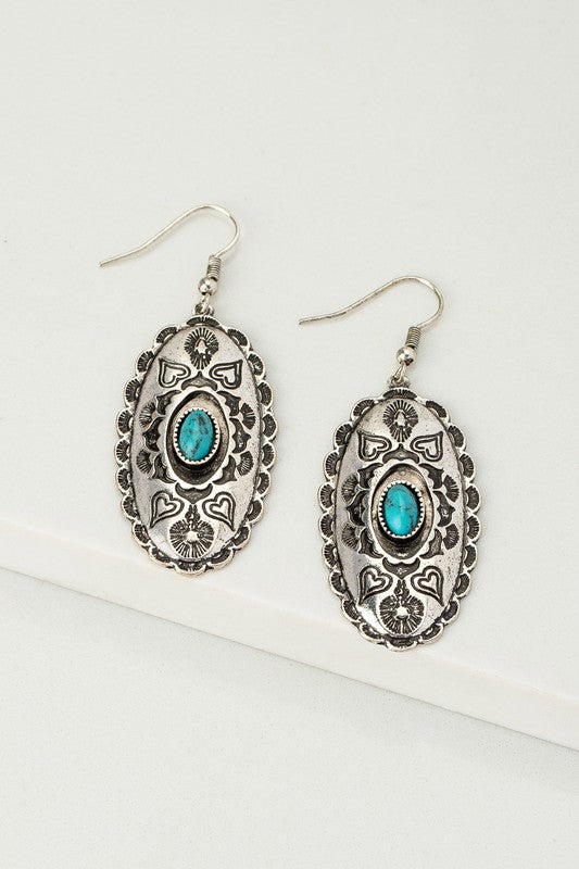 BOHO OVAL DROP EARRINGS WITH TURQUOISE STONE Silver one size by LA3accessories | Fleurcouture