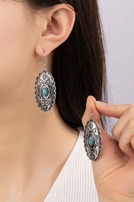 BOHO OVAL DROP EARRINGS WITH TURQUOISE STONE Silver one size by LA3accessories | Fleurcouture