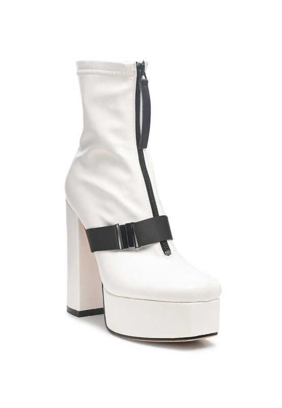 BOOMER CHUNKY HIGH BLOCK HEEL BOOTS White pu 5 by Rag Company | Fleurcouture