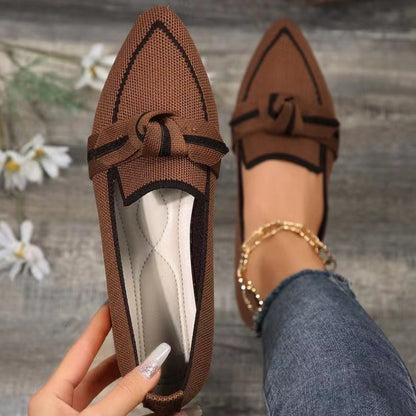 Bow Contrast Trim Point Toe Loafers Brown 36(US5) Shoes &amp; Bags by Trendsi | Fleurcouture