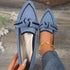 Bow Contrast Trim Point Toe Loafers Dusty Blue 36(US5) Shoes & Bags by Trendsi | Fleurcouture