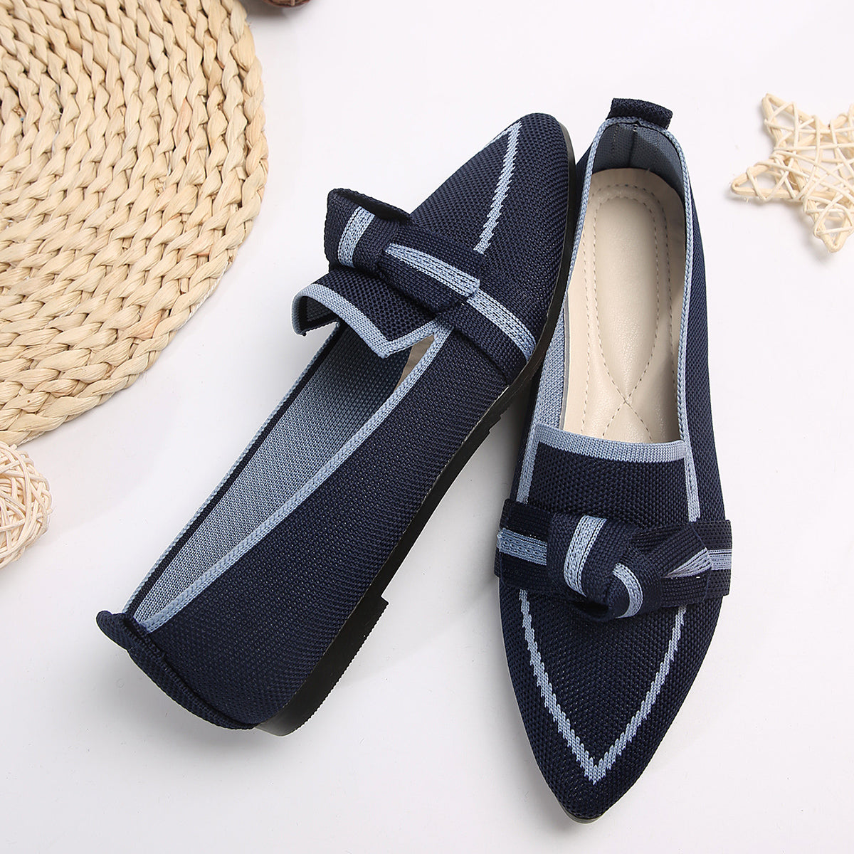 Bow Contrast Trim Point Toe Loafers Shoes &amp; Bags by Trendsi | Fleurcouture