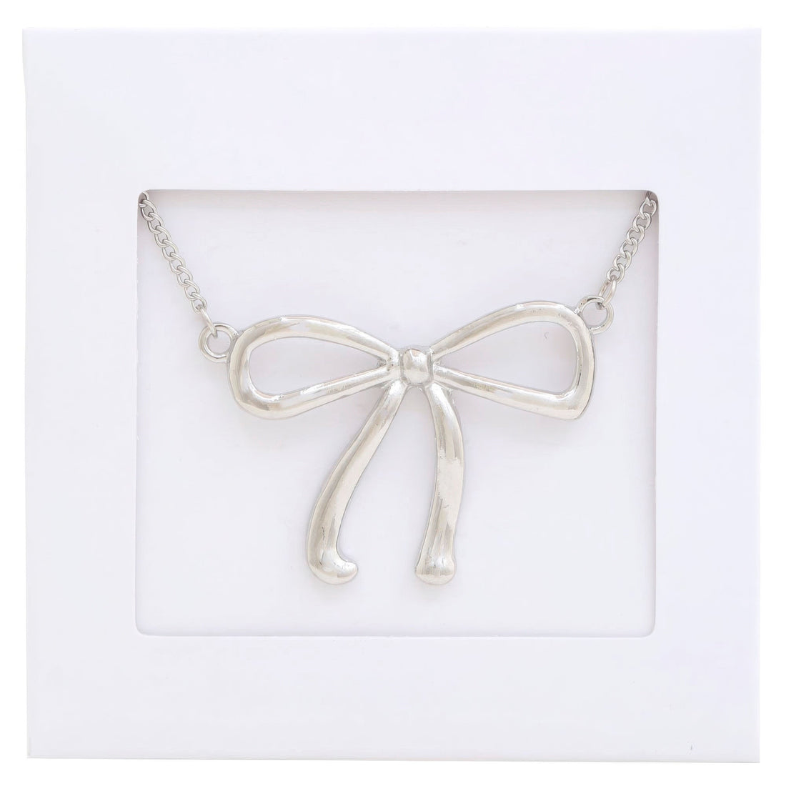 Bow Pendant Metal Necklace Rhodium by Fleurcouture | Fleurcouture