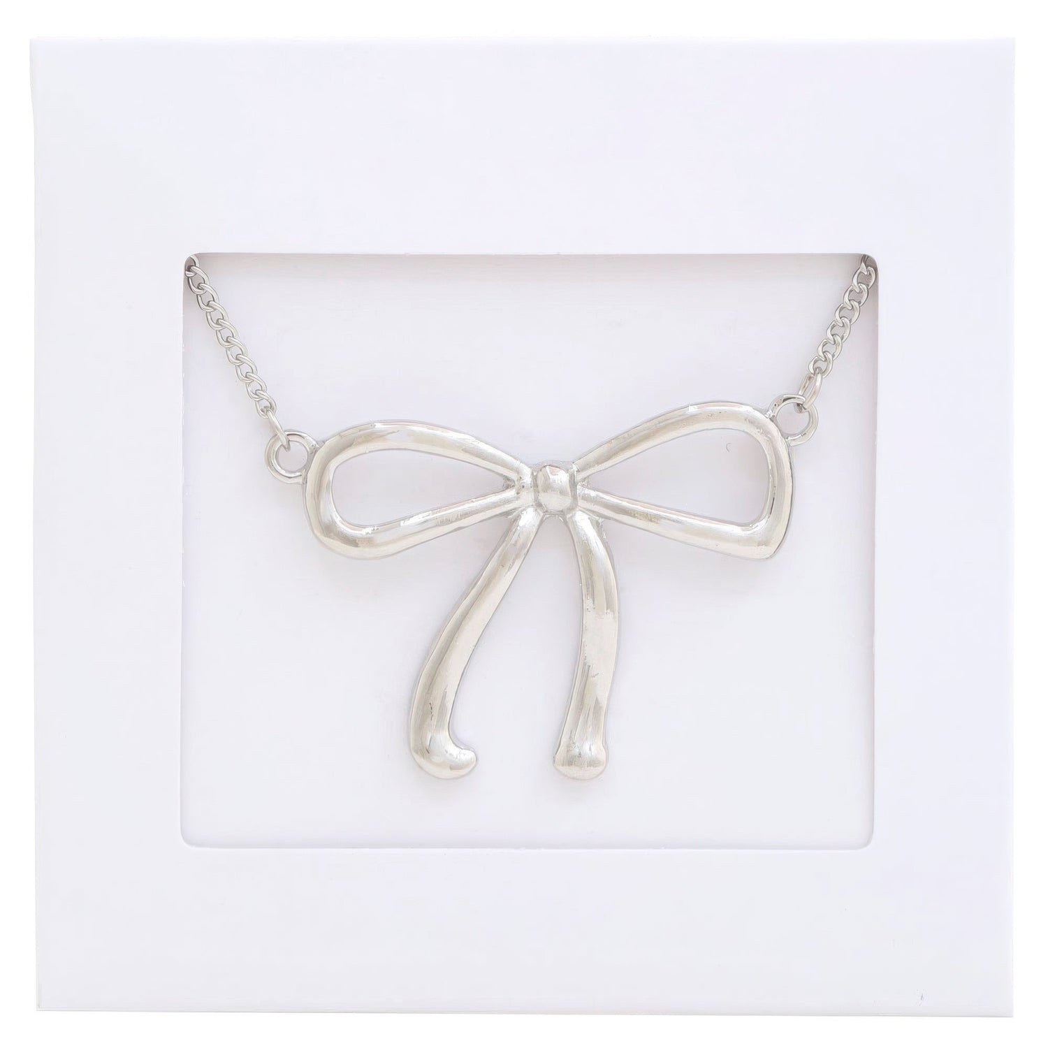 Bow Pendant Metal Necklace Rhodium by Fleurcouture | Fleurcouture