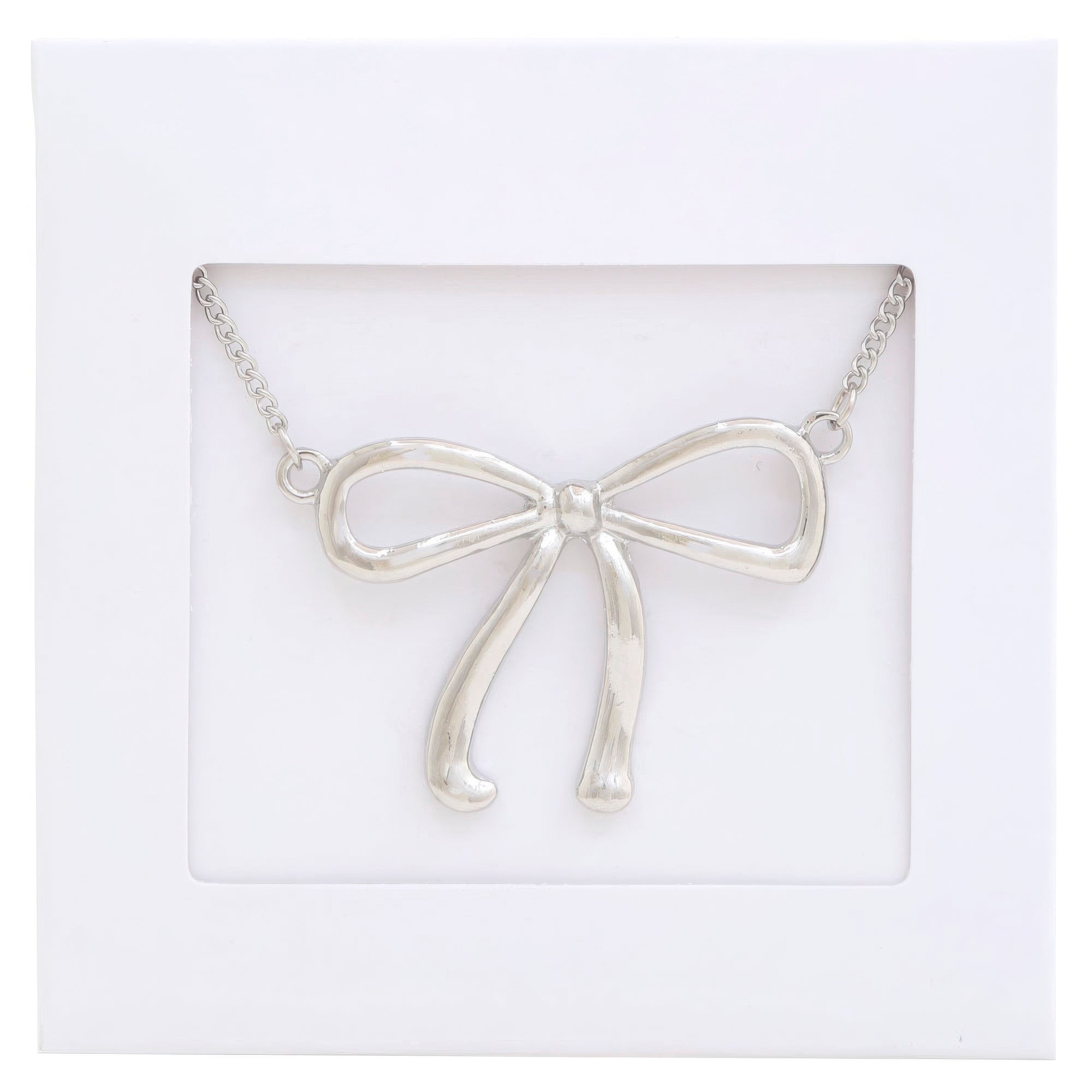 Bow Pendant Metal Necklace Rhodium by Fleurcouture | Fleurcouture