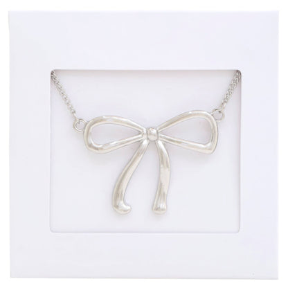 Bow Pendant Metal Necklace Rhodium by Fleurcouture | Fleurcouture
