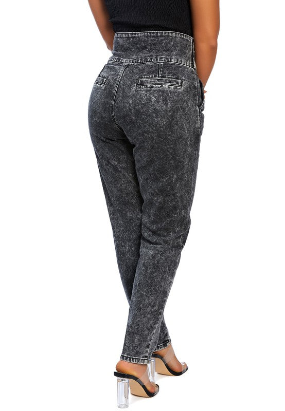 Bow Together Washed Denim Pants Grey by Rag Company | Fleurcouture