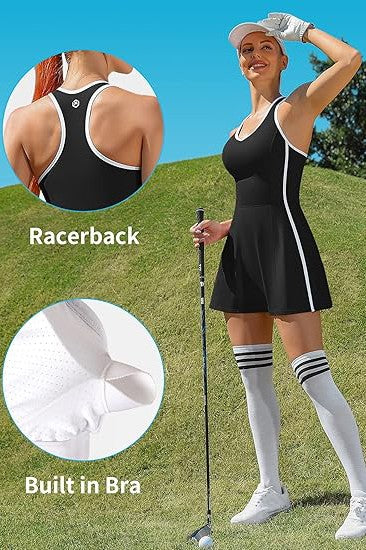 Bra V Neck Racerback Tennis Dresses with Shorts by Charmo | Fleurcouture